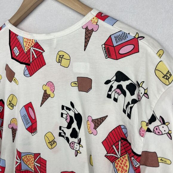 ST. EVE Nightgown One Size Cow Barn Cheese Farm Pajama Shirtdress Cotton White - Picture 6 of 11